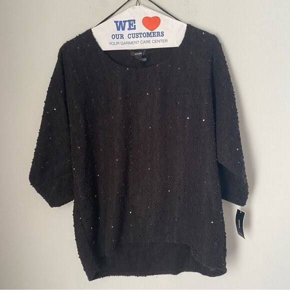 Alfani Women’s 3/4 Raglan Sleeve Sequin Round Neck Black Sweater size L - Picture 1 of 3
